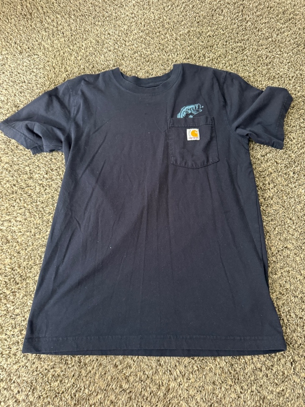 Carhartt Navy Tee with Teal Fish Graphic
